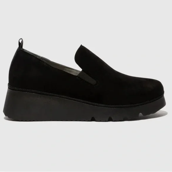 FLY LONDON Women's Black Slip-On Platform PECE406FLY KID SUEDE BLACK,Size 6.5 - Picture 2 of 7